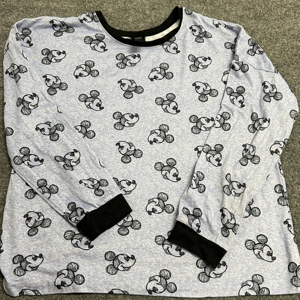 Disney Pajama Top Womens Size Large Blue Mickey Mouse Print Long Sleeve Stretch